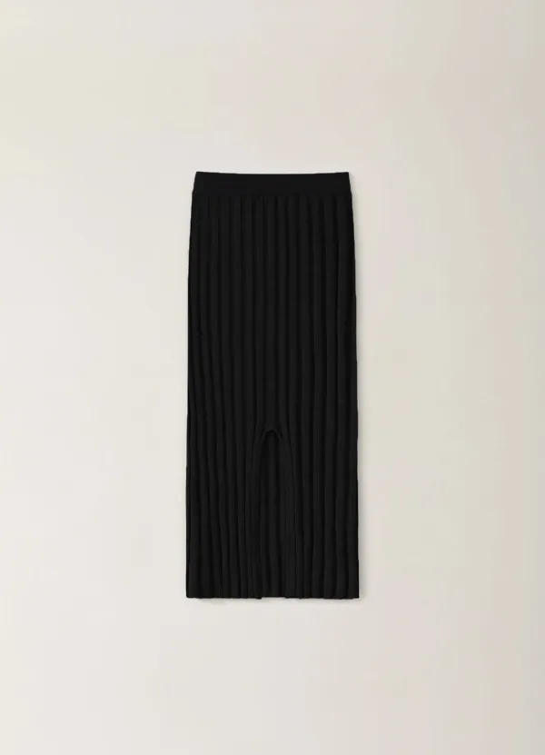 Ribbed Slim Maxi Skirt - Black