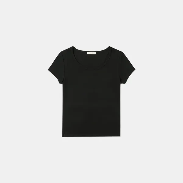 SITP5201 레트로 U넥 슬림 반팔티_Black