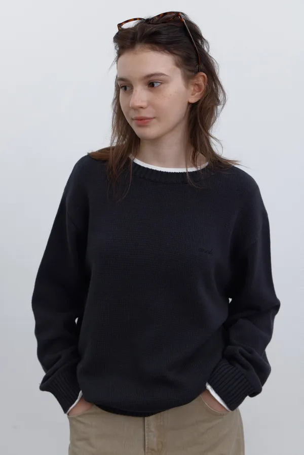 [4차] Cotton round-neck knit (charcoal)