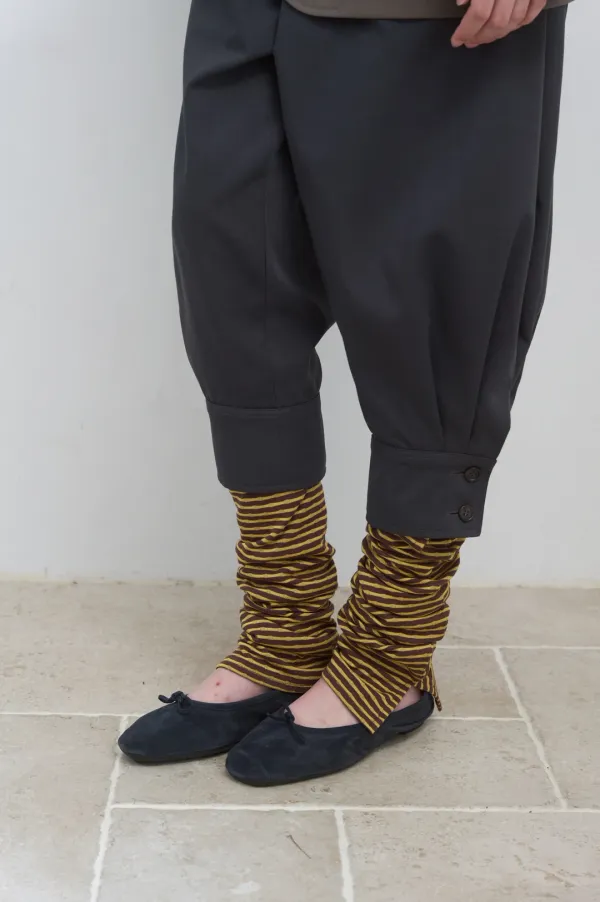 STRIPE FOLDED LEG WARMER_BROWN