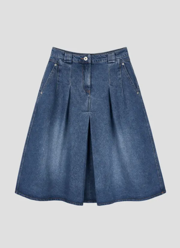 Half-plaid Denim Skirt
