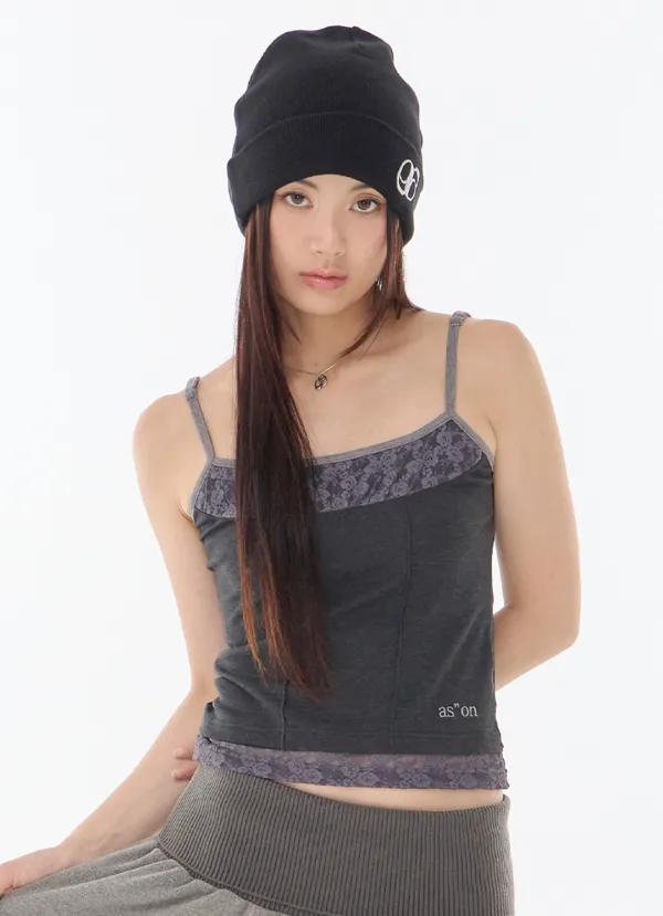 PEONY LACE LAYERED SLEEVELESS / CHARCOAL