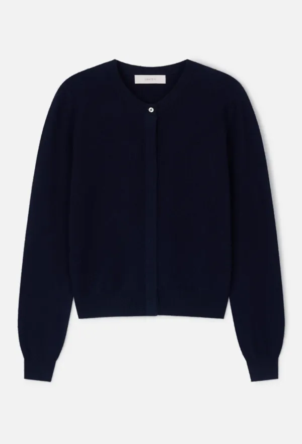 Cashmere Round-Neck Cardigan (Navy)