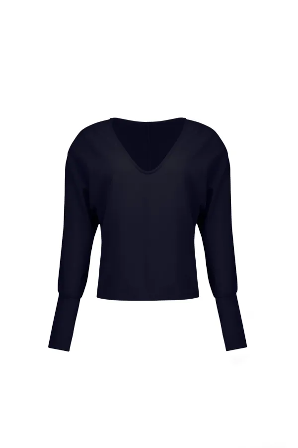 VOLUME V-NECK TOP (NAVY)