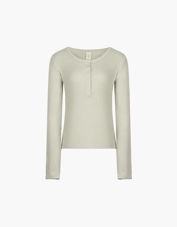 pigment eyelet henley neck t-shirt - light khaki