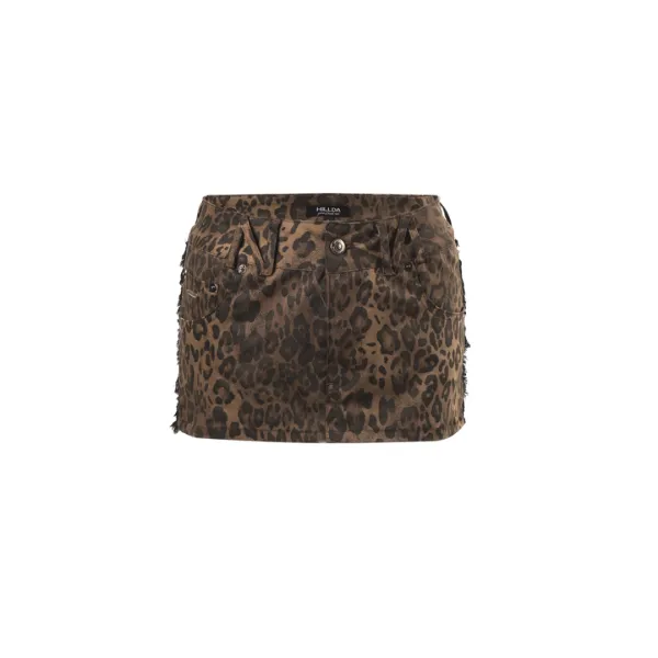 Leopard Tassle Mini Skirt [Brown]