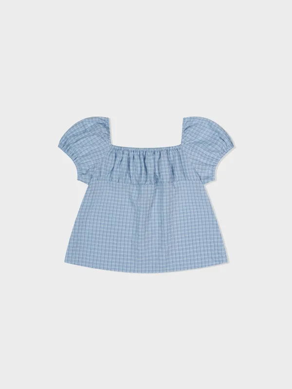 Shirring Cotton Top_Blue Check