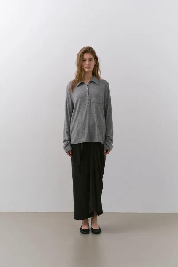 RELAXED POLO T-SHIRT, MELANGE GRAY