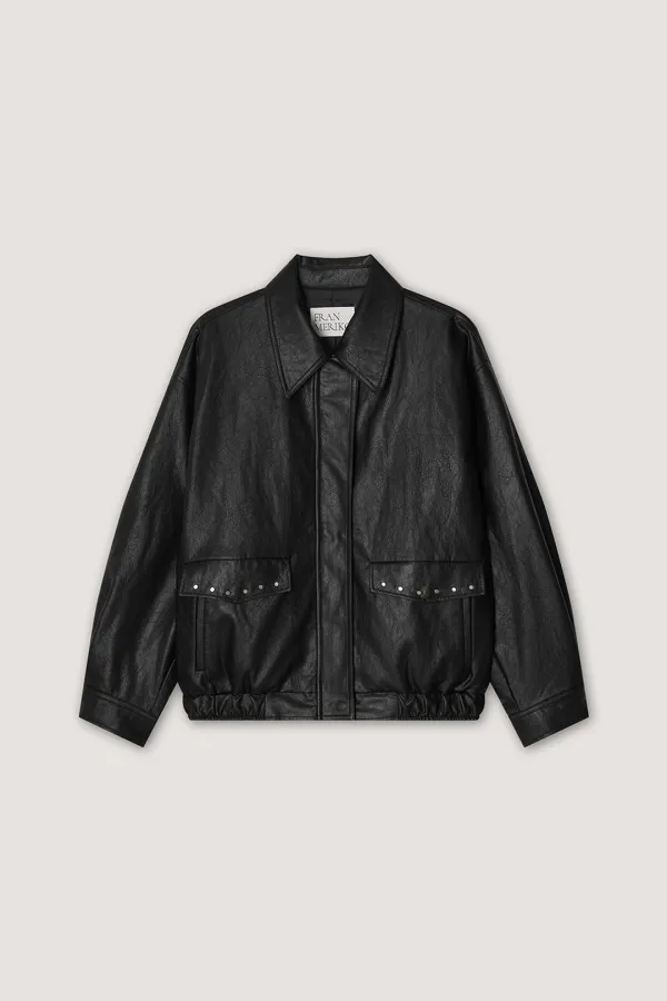 Rivet Leather Jacket - Black