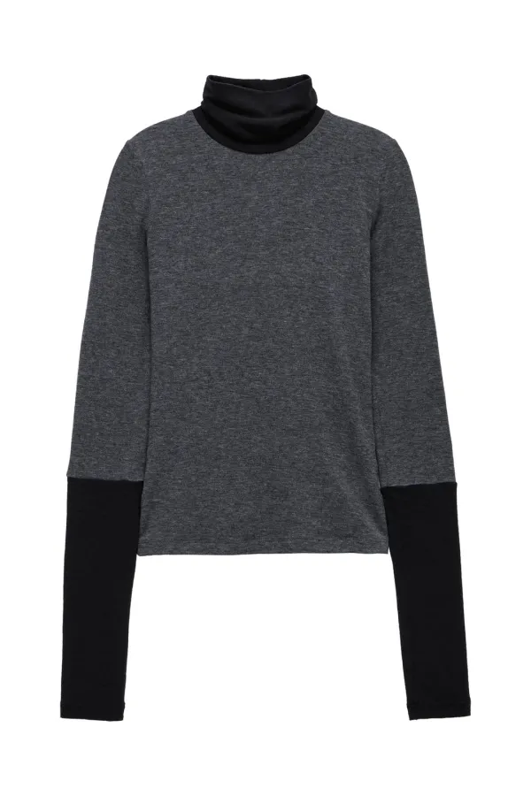 Contrast Turtleneck Top_Charcoal