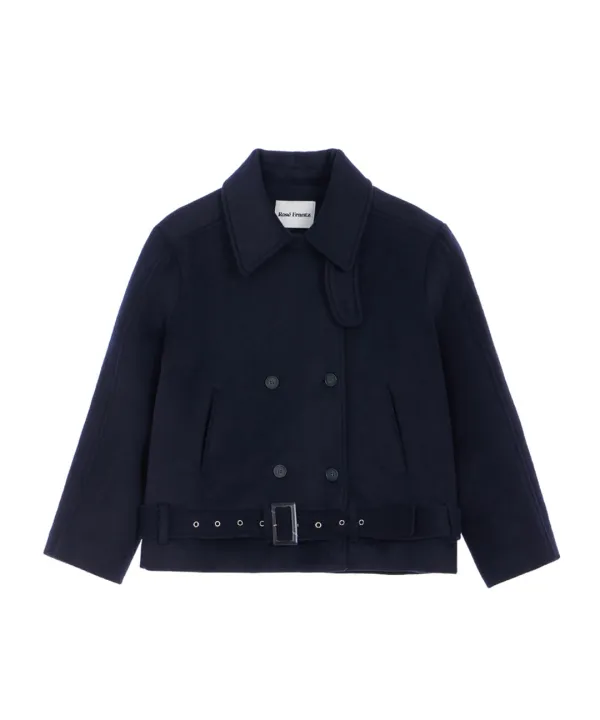 Belt Half-neck Wool Jacket [Dark Navy]