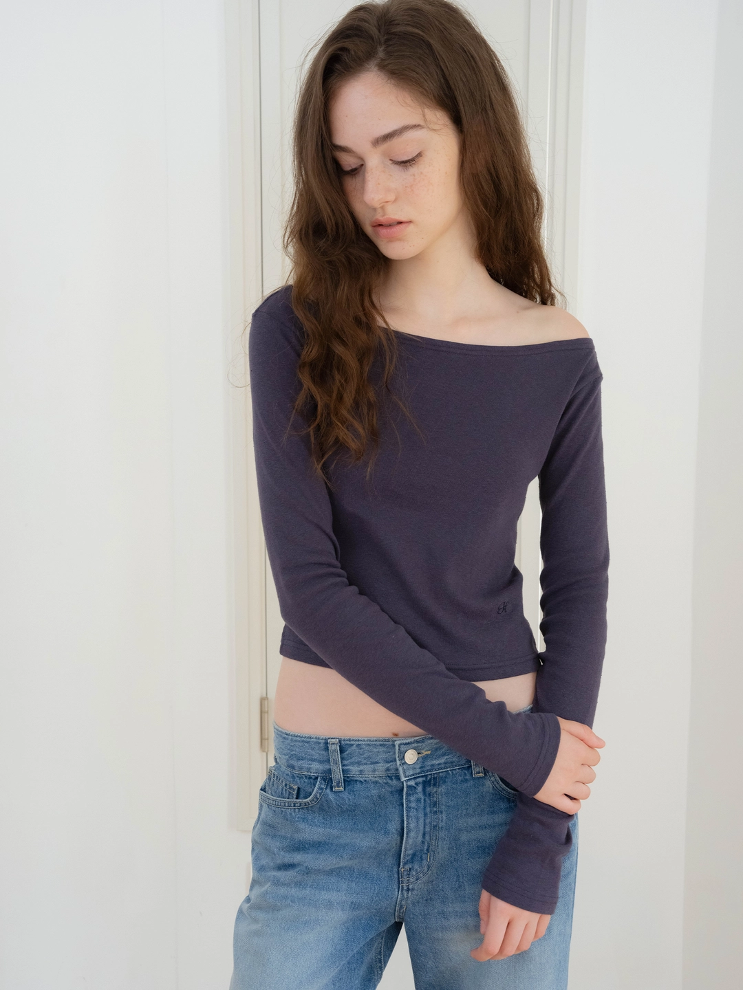 헤더먼트 pilling wide boatneck t-shirt (blue charcoal) 상품 이미지 3