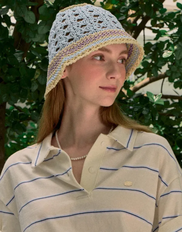 Color Block Knit Bucket Hat - Blue