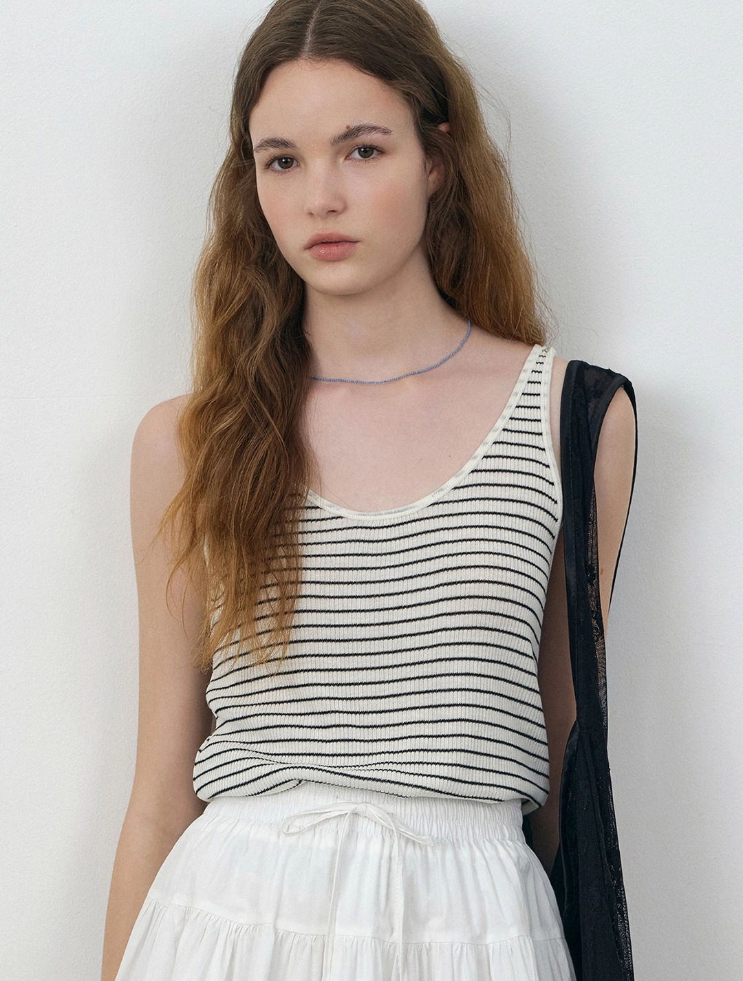 로에일 Linen tencel blend stripe knit sleeveless_Ivory 상품 이미지 1