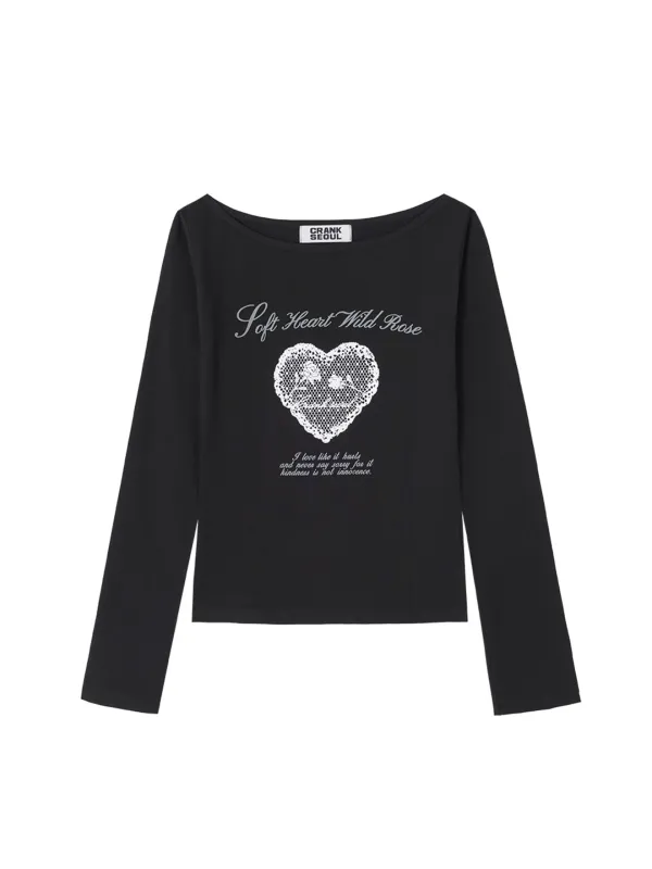 HEART PRINT BOAT NECK TOP_BLACK
