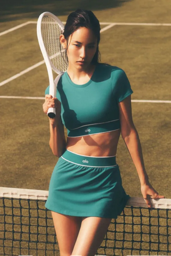 ALO Softsculpt Amp It Up Tennis Skirt - Emerald Isle