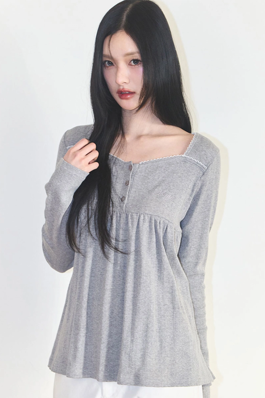 일리고 플레어 셔링 롱슬리브 멜란지 상품 이미지 2