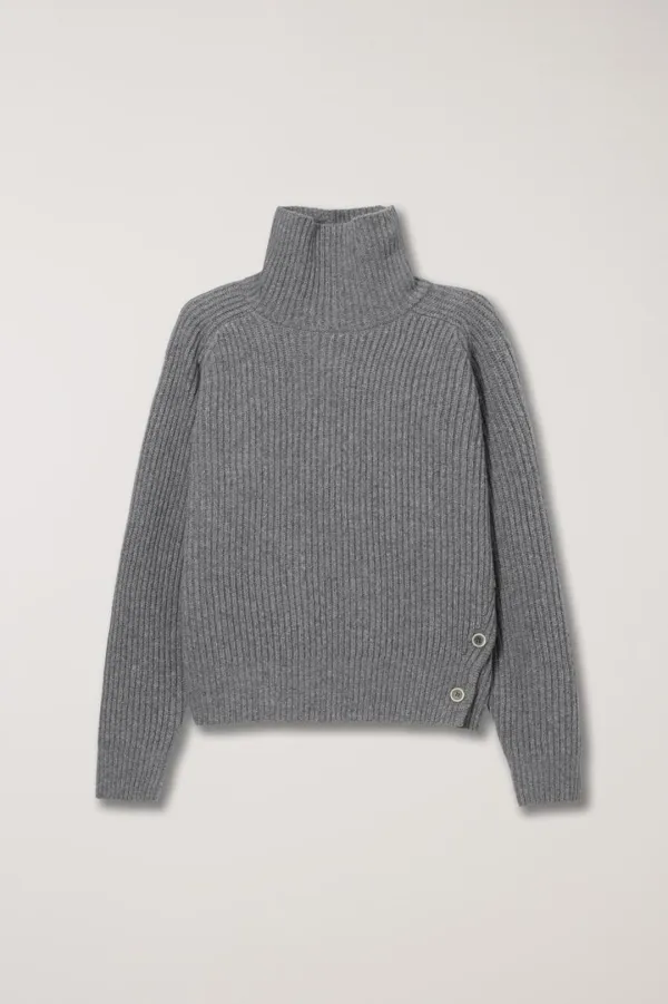 UNISEX BUTTONED TURTLENECK SWEATER MELANGE GREY