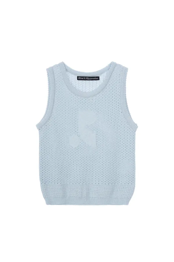 RR LOGO CROCHET KNIT TOP - SKY BLUE