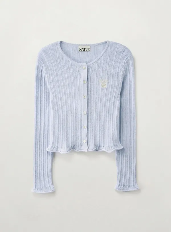 (W) Sheer Long Sleeve Crop Cardigan - Sky Blue