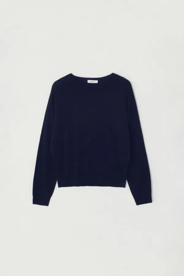 SEIRA WHOLEGARMENT ROUND-NECK KNIT_NAVY