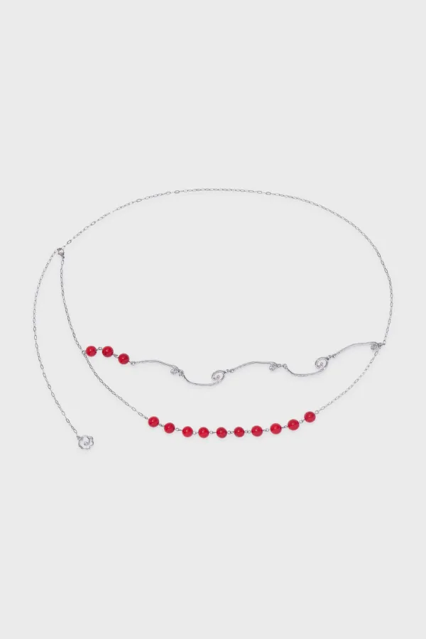 Red Beads Chain Belt (Silver)