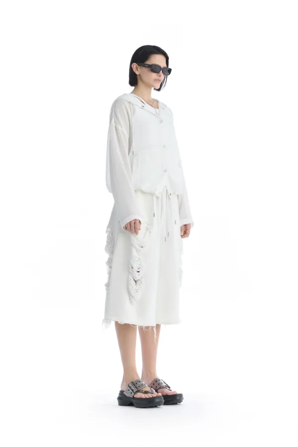 Sheer Hooded Snap Jacket [ White ]