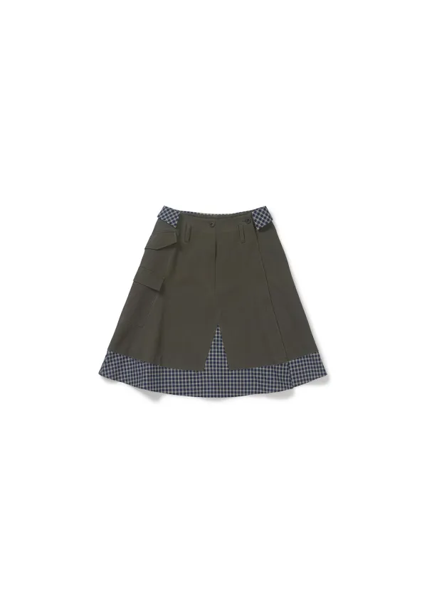 CHECK LAYER CARGO SKIRT (KHAKI)