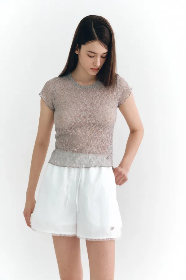[설윤 착용] Lace Short Sleeve Gray