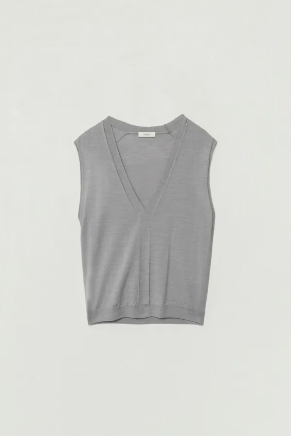 SOFFR DEEP V-NECK KNIT VEST_LIGHT GRAY