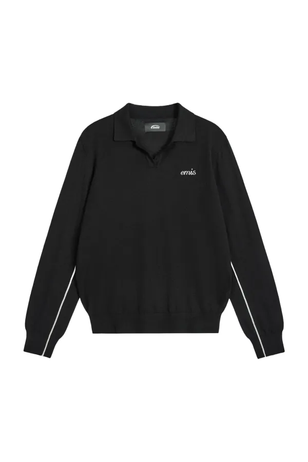 (W) COLLAR KNIT TOP-BLACK