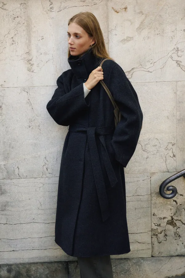 Cashmere 10% Handmade High-Neck Stand Long Coat[LMBFWICT713]-Deep Charcoal[10/26 예약배송]