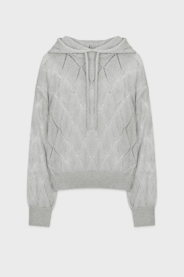 Diamond Hooded Knit (Melange Grey)