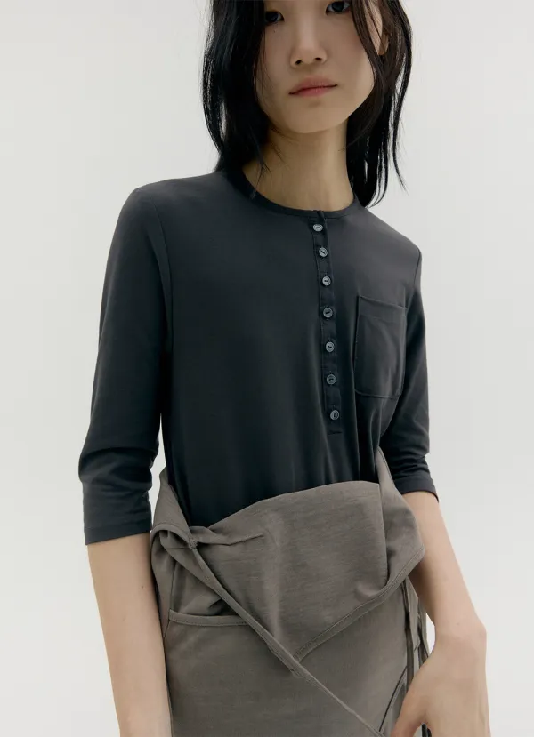 ROUND HENLEY NECK T-SHIRTS, CHARCOAL