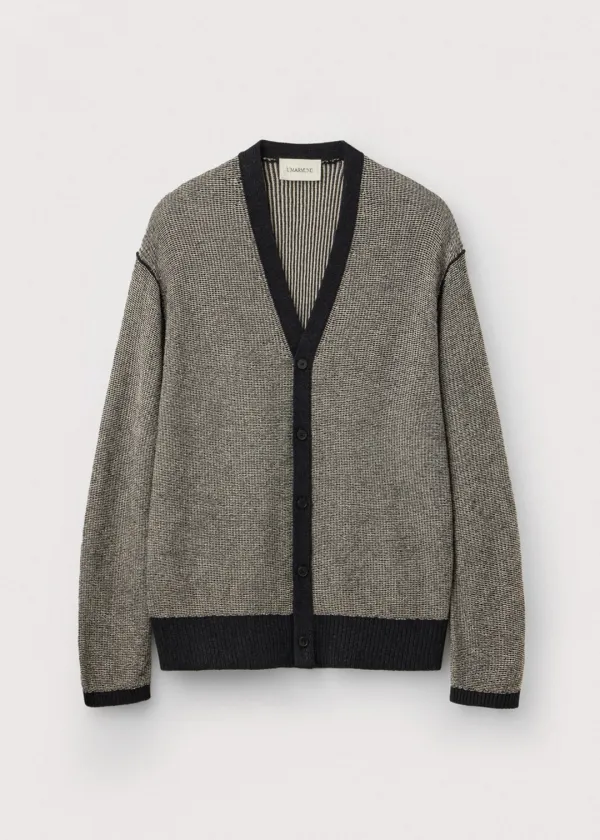 Japanese paper yarn Y neck cardigan_Marble