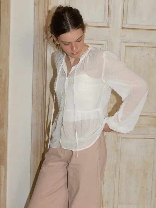 Selen dot-chiffon blouse (white)
