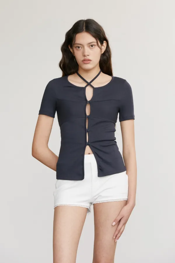 OPEN STRAP CARDIGAN (NAVY BLACK)
