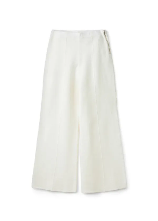Pure merino boiled wool semi bell bottom pant_Ivory