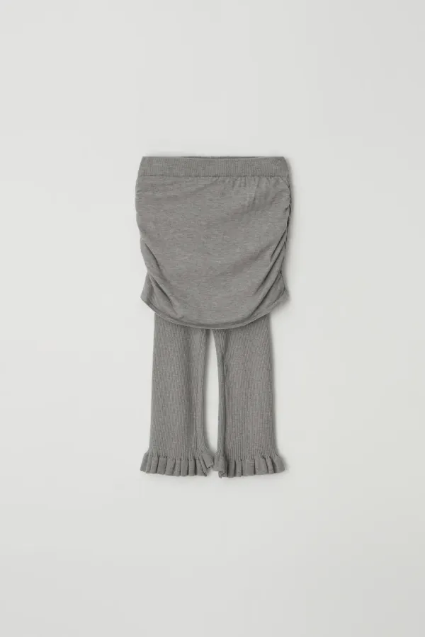 FRILL RIBBED SKIRT PANTS_GREY