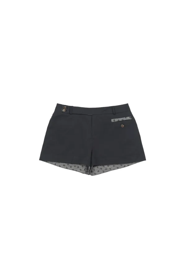 FLORAL DETAIL COTTON SHORTS, DEEP NAVY