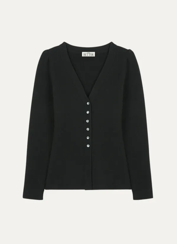 Volume sleeve V-neck knit cardigan [KNFW03CD05]_Black