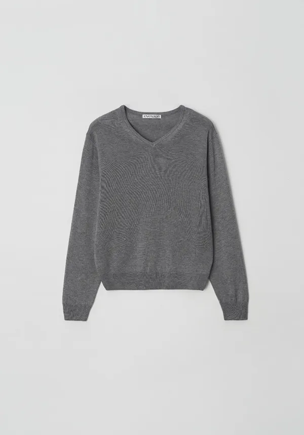 Regular fit v-neck knit (Grey)