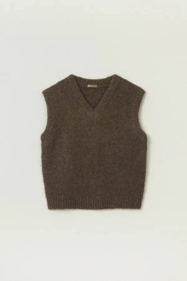 HAILE ALPACA V-NECK KNIT VEST_BROWN