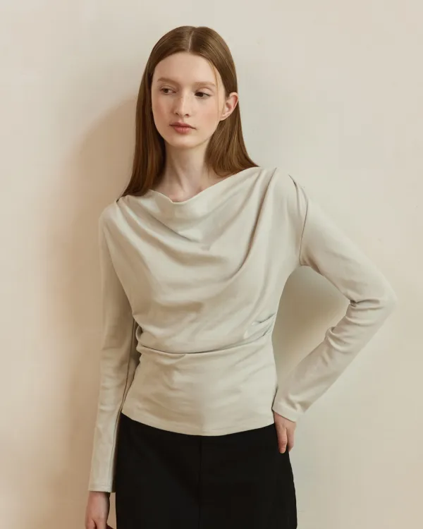 Slim shirring drape t shirts - 3color