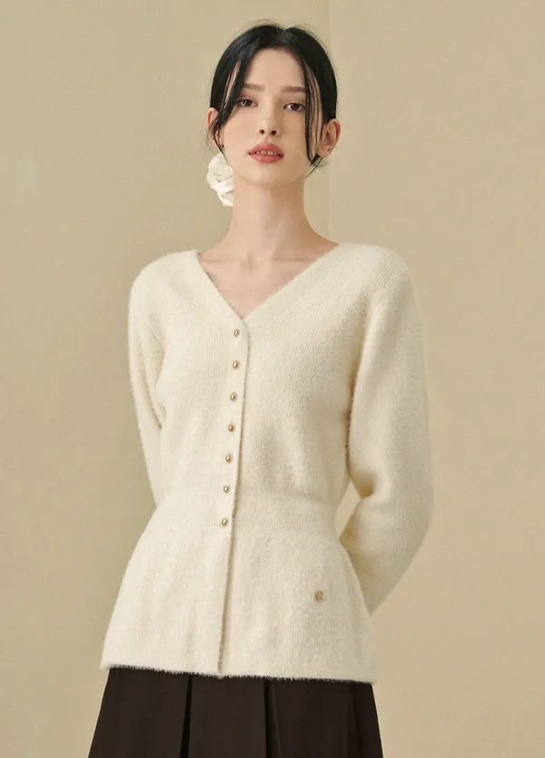 [44-120] Slither Hairy Flare Cardigan&nbsp;슬리더 헤어리 플레어 가디건 (가을/겨울/일상/데일리룩/출근룩/오피스룩/데이트룩/격식룩/하객룩/페미닌/플레어/헤어리/브이넥/빅사이즈/자체제작) 