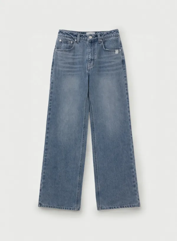 (W) Straight Semi Loose Fit Denim Pants - Light Blue