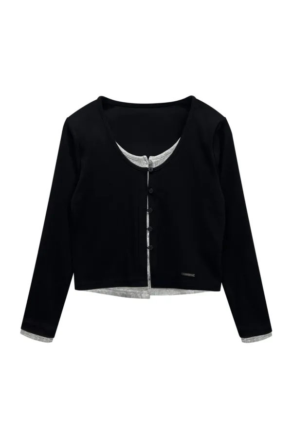 LYLA LAYERED CARDIGAN / BLACK-MELANGE