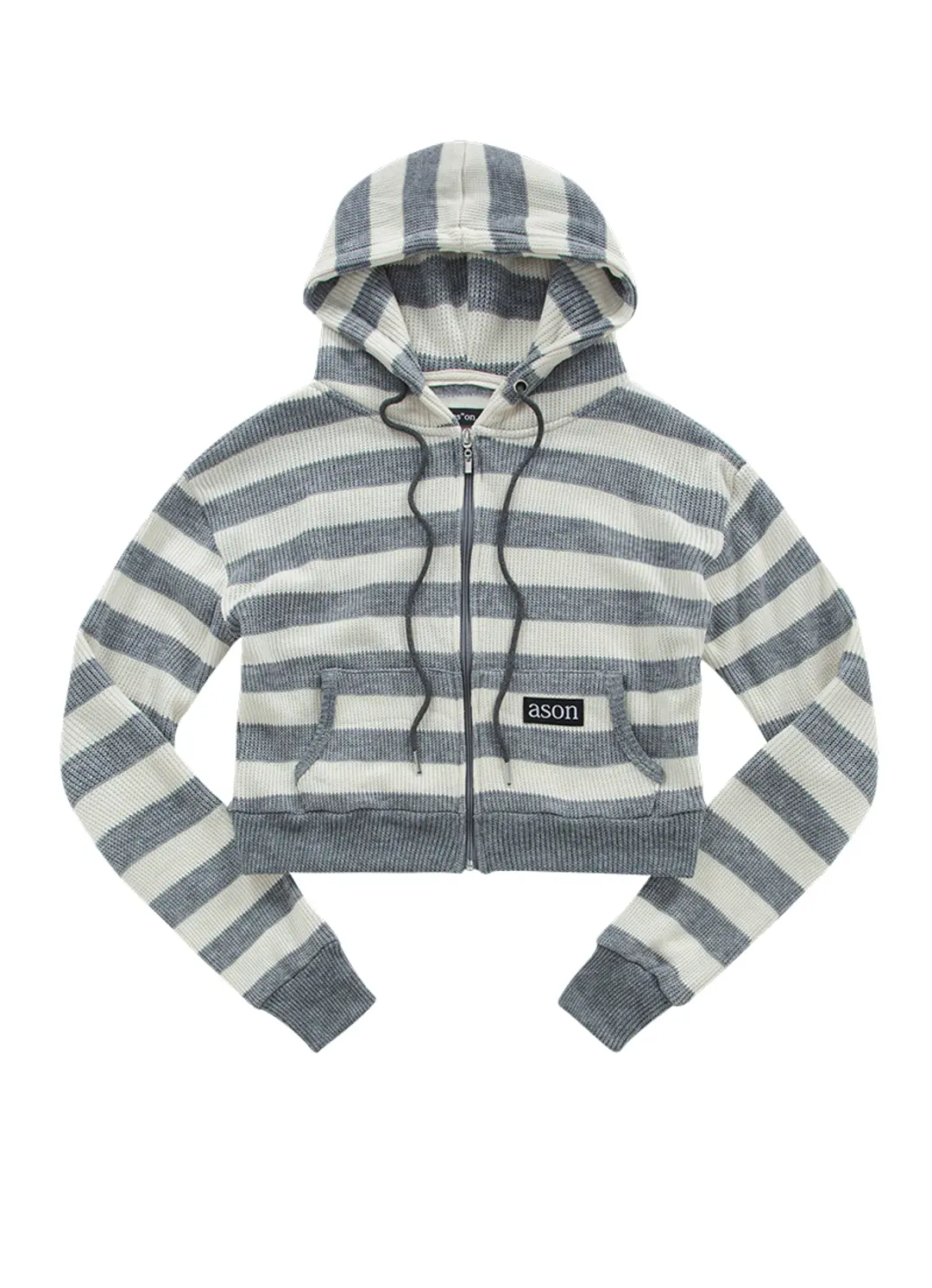 COSY STRIPE HOOD ZIP-UP / GRAY