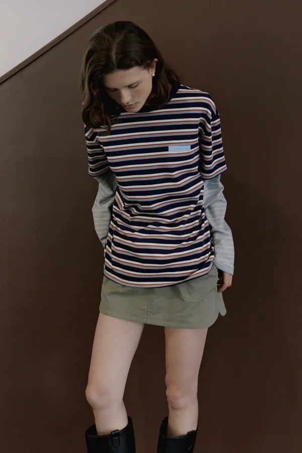 STRIPE LAYERED TEE - NAVY