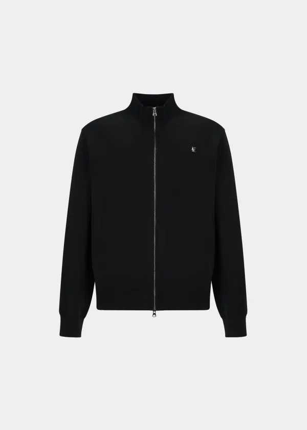 KNIT ZIP-UP CARDIGAN - BLACK